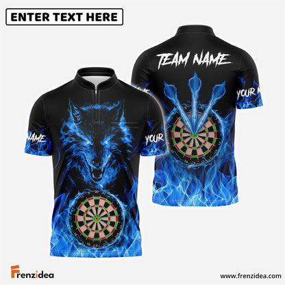 Frenzidea Darts Wolf Fire Flame Personalized Name, Team Name 3D Shirt (4 Colors)