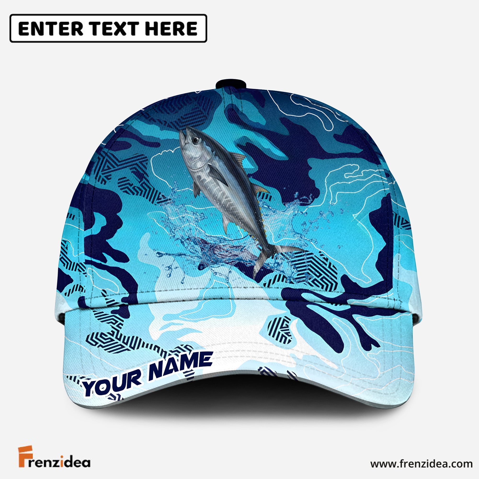 (12 Breeds) Frenzidea Water Splash Camo Fishing Strike Customized Name 3D Cap