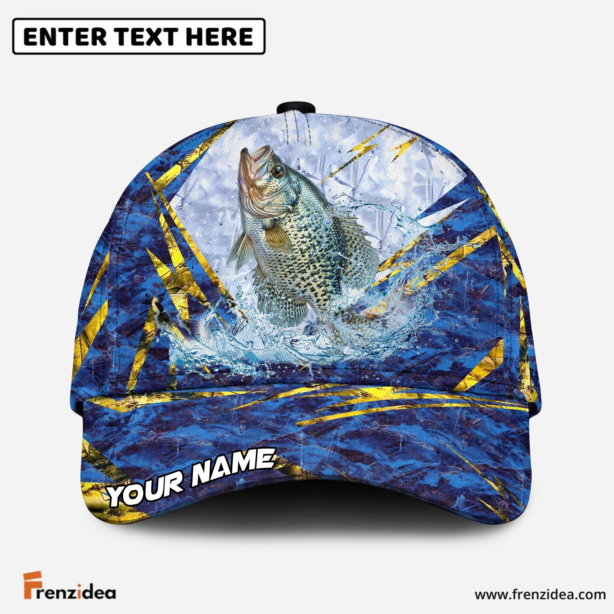 (12 Breeds) Frenzidea Blue Ice Marble Fishing Customized Name 3D Cap