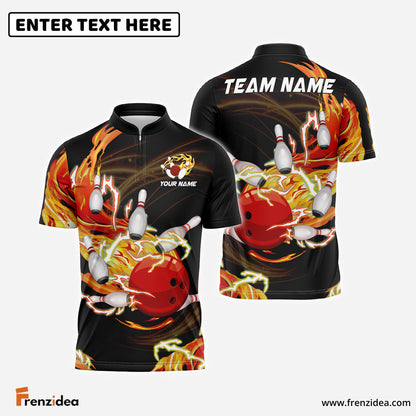 Frenzidea Bowling And Pins Breath Of Thunder Flame Customized Name 3D Shirt (4 Colors)