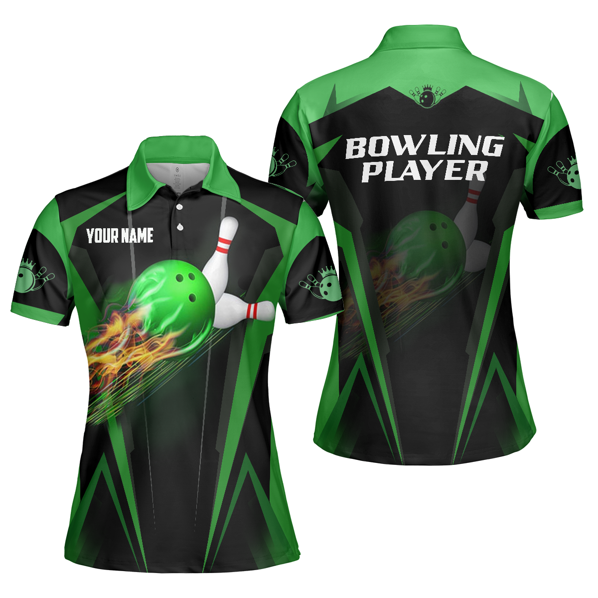 Frenzidea The Green Bowling Ballin Flames Breaks White Skittles Personalized Name 3D Shirt