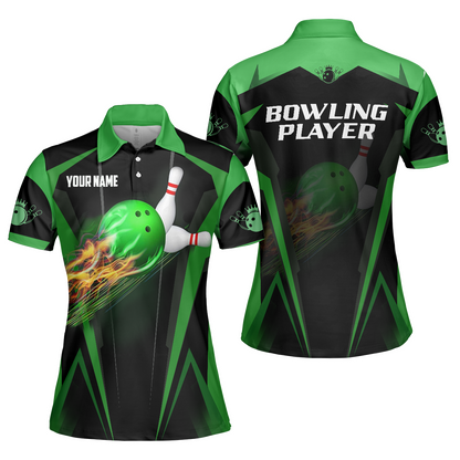Frenzidea The Green Bowling Ballin Flames Breaks White Skittles Personalized Name 3D Shirt