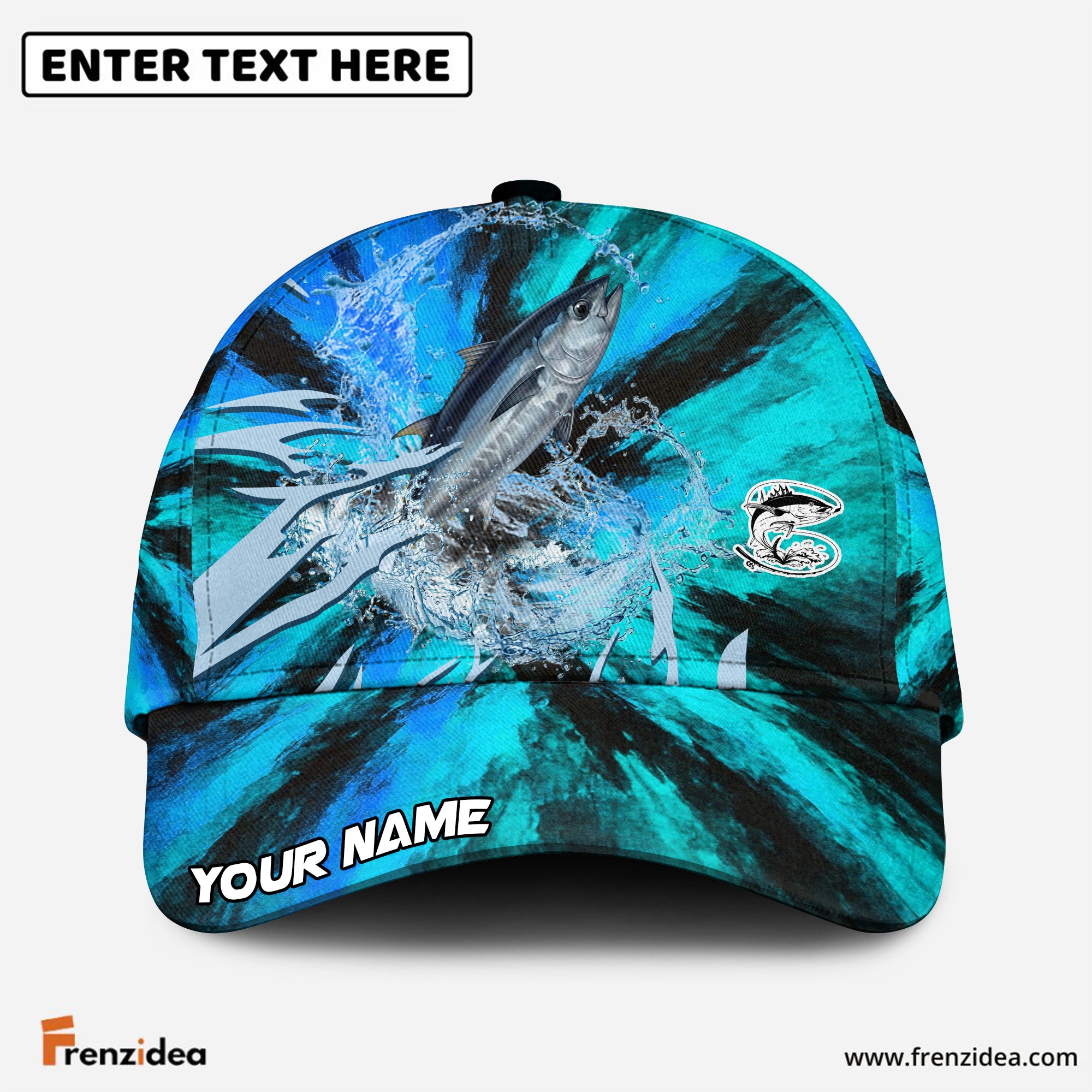 (12 Breeds) Frenzidea Ice Blue Tribal Flame Fishing Customized Name 3D Cap