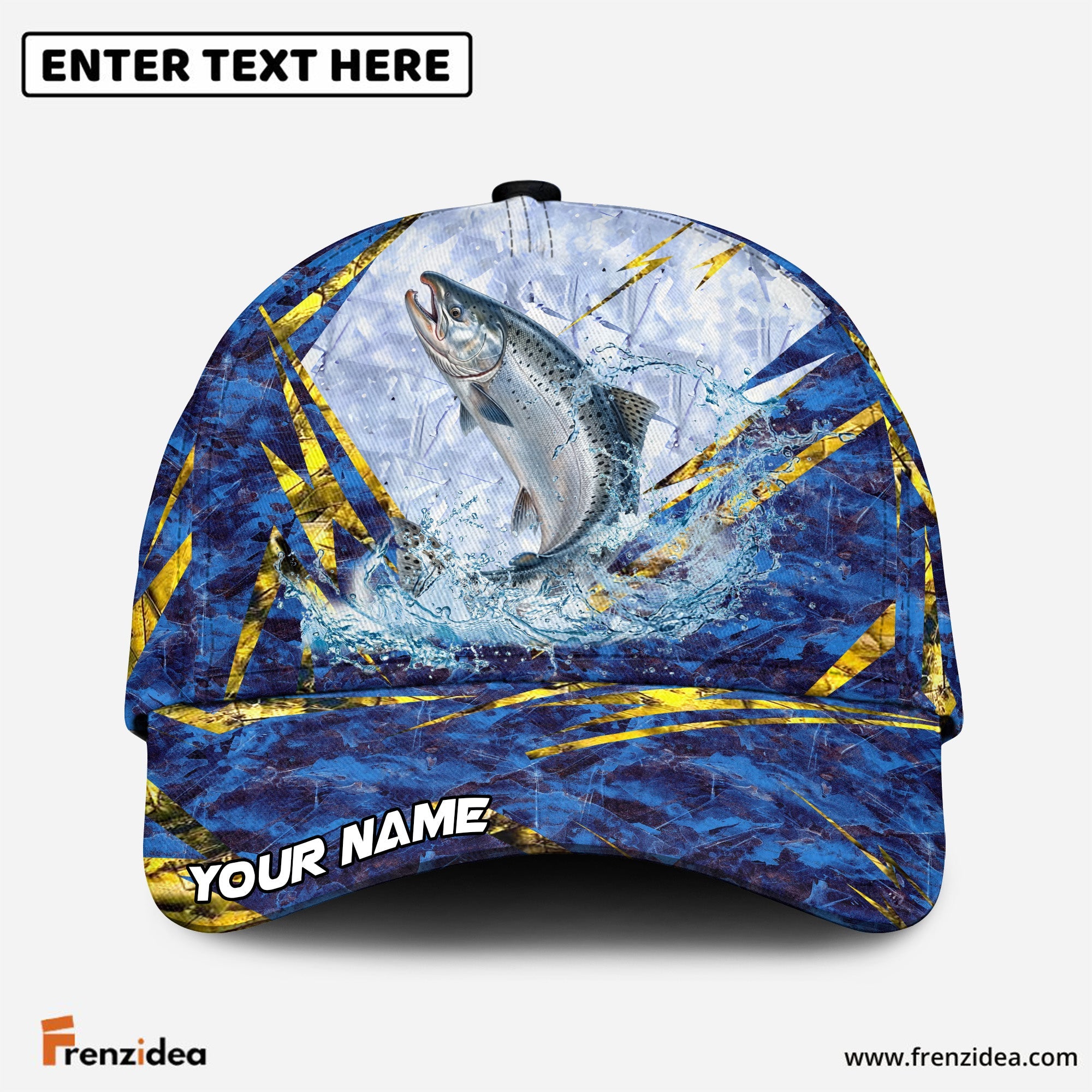 (12 Breeds) Frenzidea Blue Ice Marble Fishing Customized Name 3D Cap