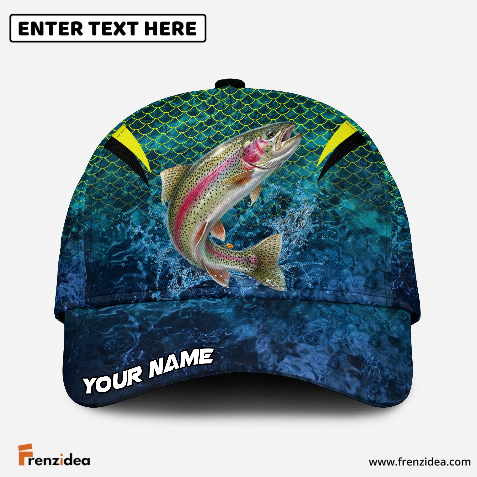 (12 Breeds) Frenzidea Vibrant Fish Scale Pattern Fishing Customized Name 3D Cap