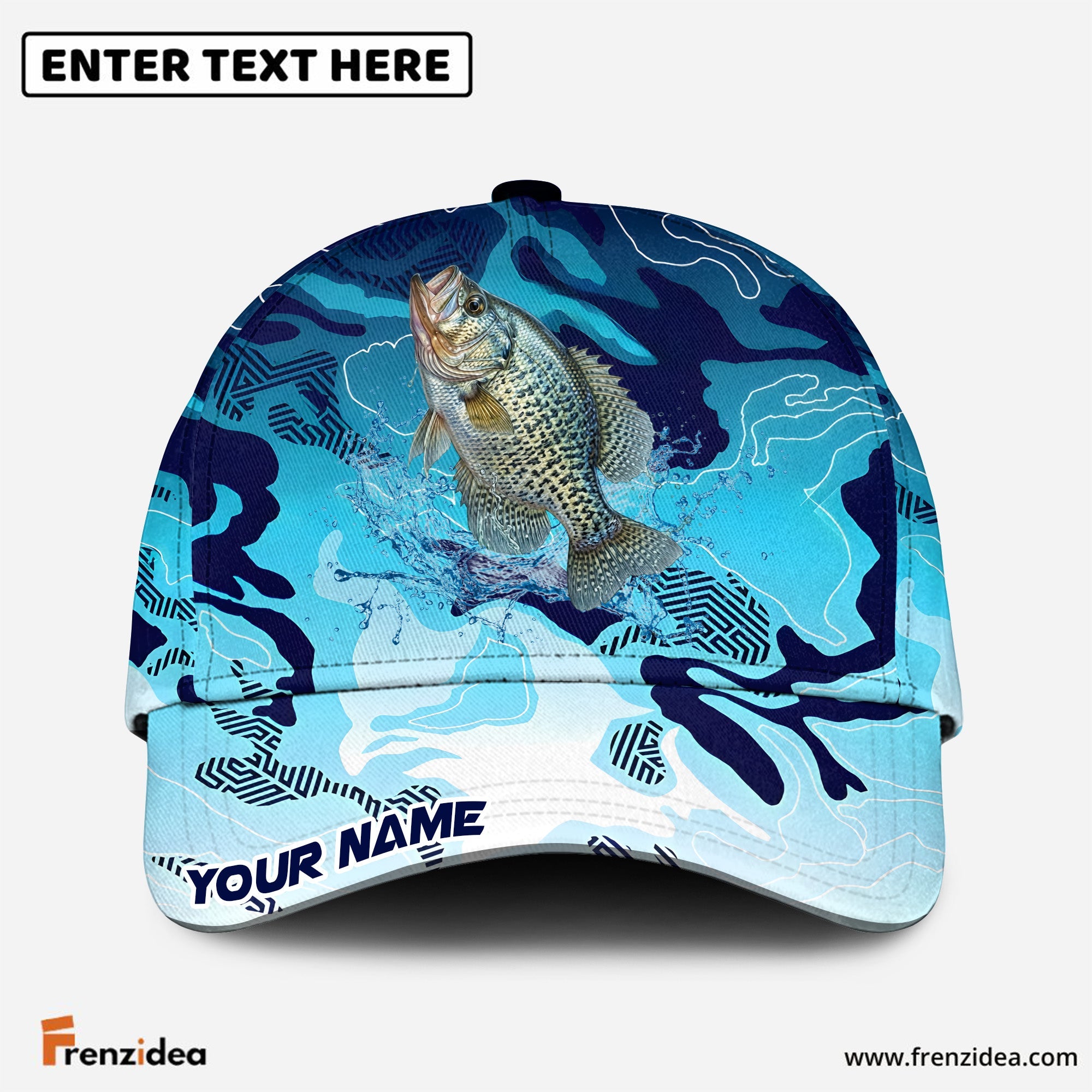 (12 Breeds) Frenzidea Water Splash Camo Fishing Strike Customized Name 3D Cap