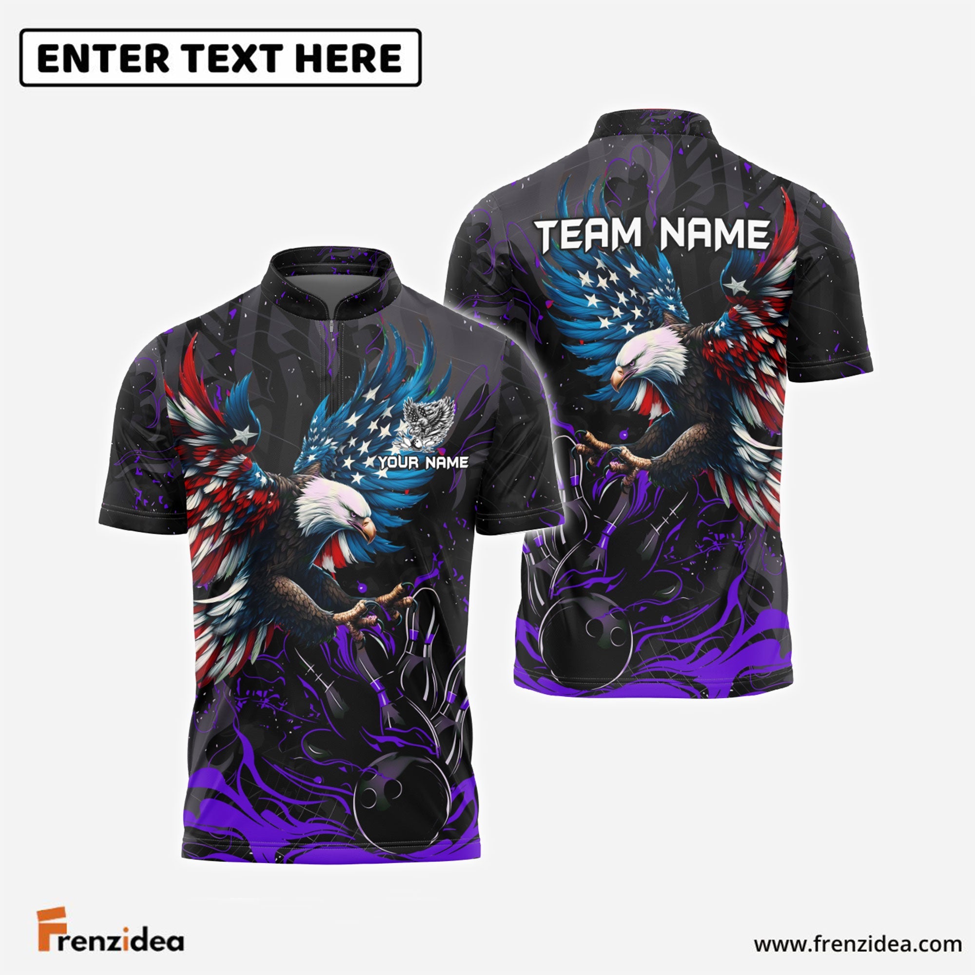Frenzidea Bowling And Pins Almighty American Eagle Multicolor Customized Name 3D Shirt ( 4 Colors )