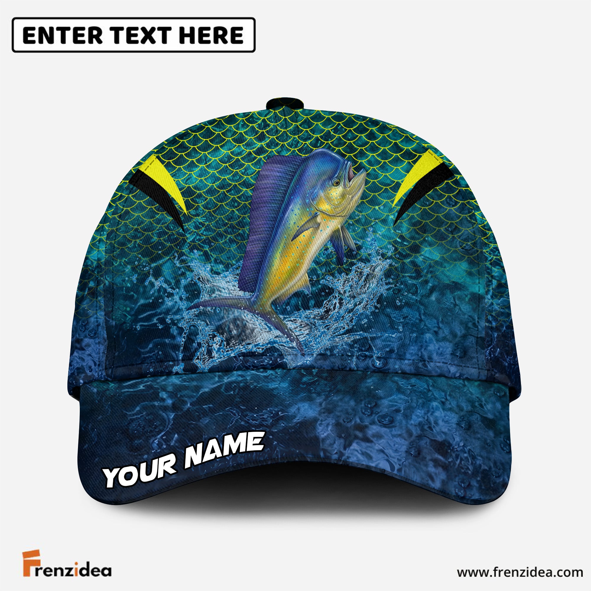(12 Breeds) Frenzidea Vibrant Fish Scale Pattern Fishing Customized Name 3D Cap