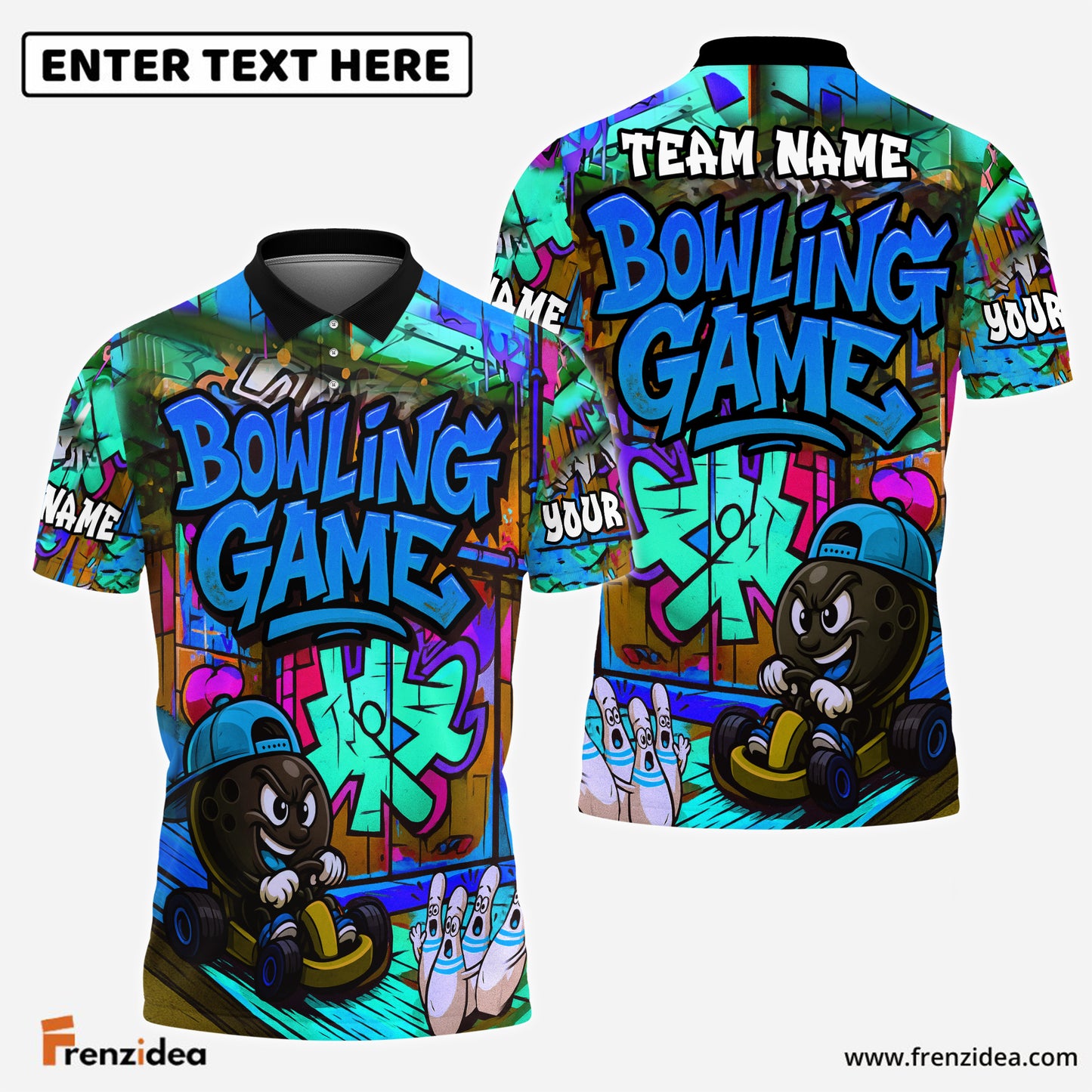 Frenzidea Bowling Street Lane Legends Pattern Customized Name 3D Shirt (4 Colors)