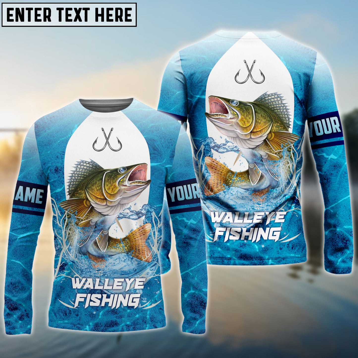 Frenzidea Customize Name Walleye Fishing Blue Wave 3D Shirts