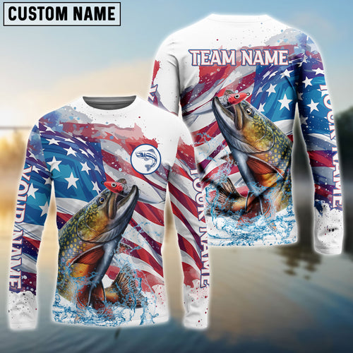 Frenzidea Trout Fishing Watercolor USA Flag Custom Name & Team Name Shirts