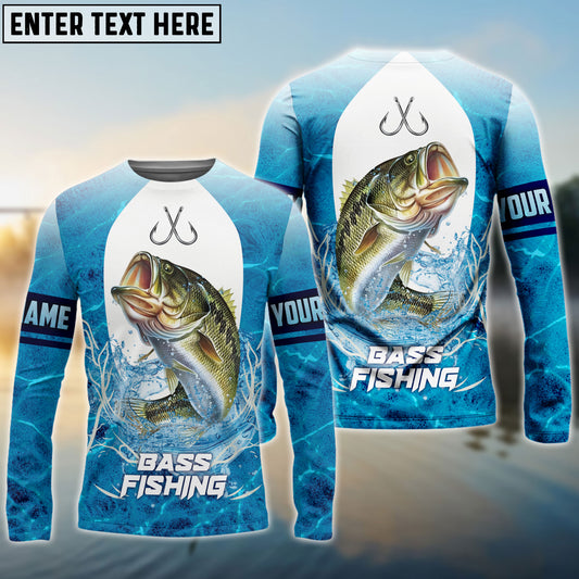 Frenzidea Customize Name Bass Fishing Blue Wave 3D Shirts