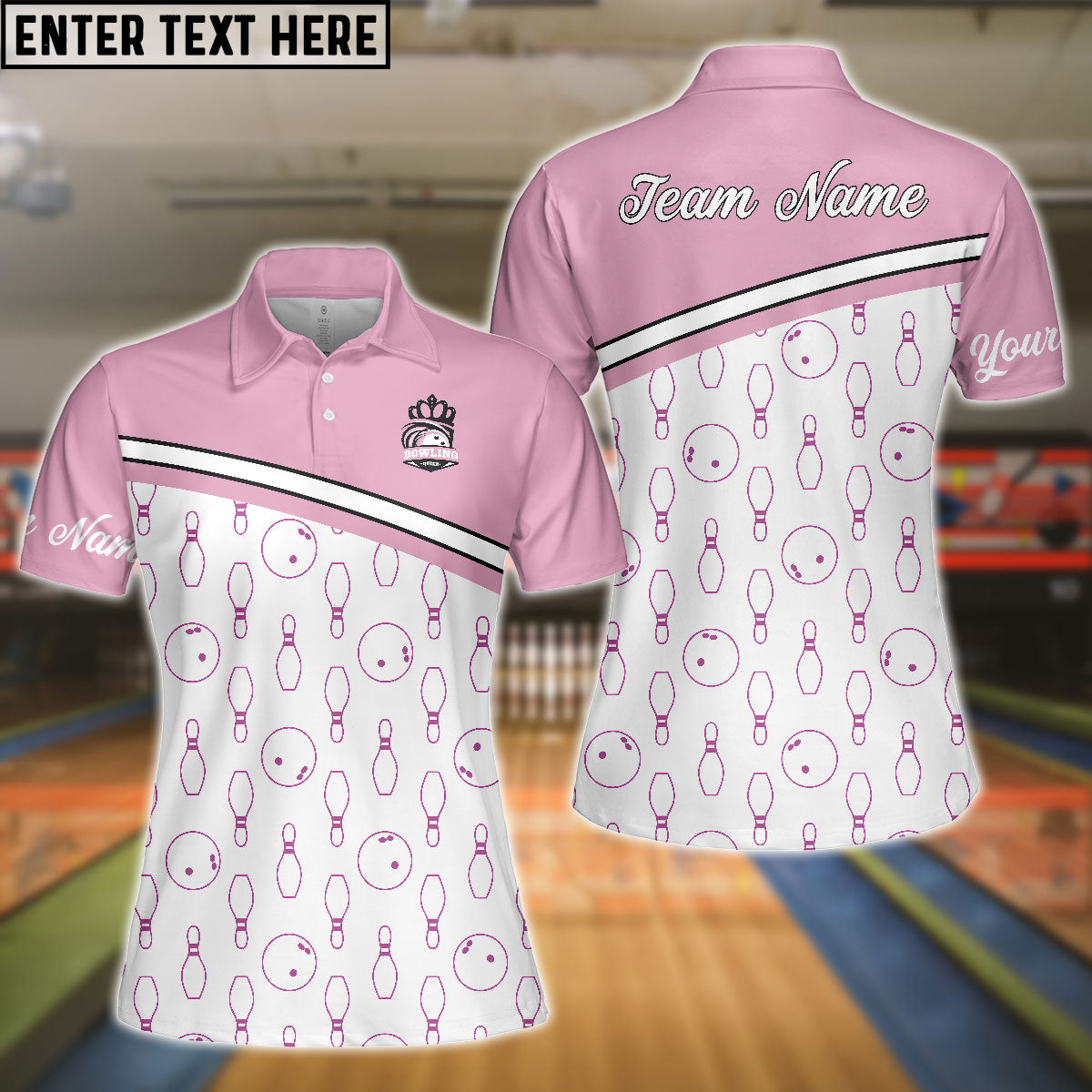 Frenzidea Bowling And Pins White Pink Customized Name 3D Shirt for Women