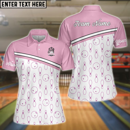 Frenzidea Bowling And Pins White Pink Customized Name 3D Shirt for Women