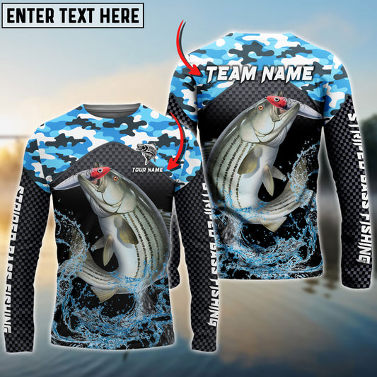 Frenzidea Striped Bass Fishing Blue Camo Sport Custom Name & Team Name 3D Shirts