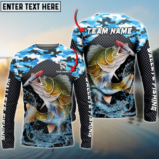 Frenzidea Walleye Fishing Blue Camo Sport Custom Name & Team Name 3D Shirts