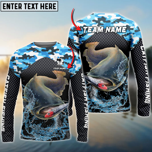 Frenzidea Catfish Fishing Blue Camo Sport Custom Name & Team Name 3D Shirts