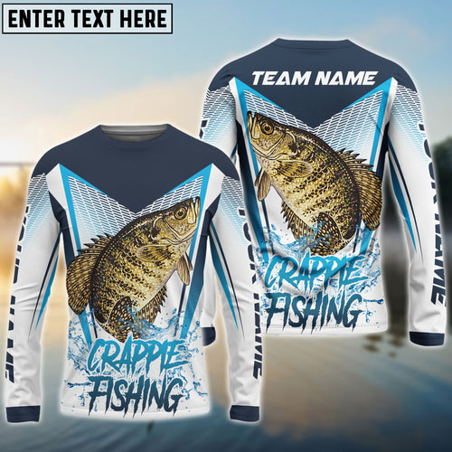 Frenzidea Crappie Fishing White Blue Camo Sport Custom Name & Team Name 3D Shirts