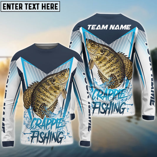 Frenzidea Crappie Fishing White Blue Camo Sport Custom Name & Team Name 3D Shirts