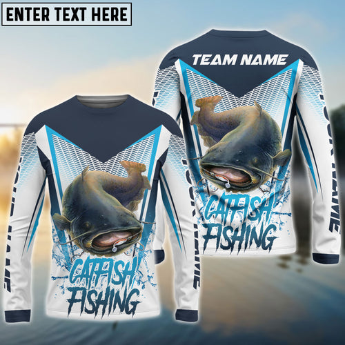 Frenzidea Catfish Fishing White Blue Camo Sport Custom Name & Team Name 3D Shirts