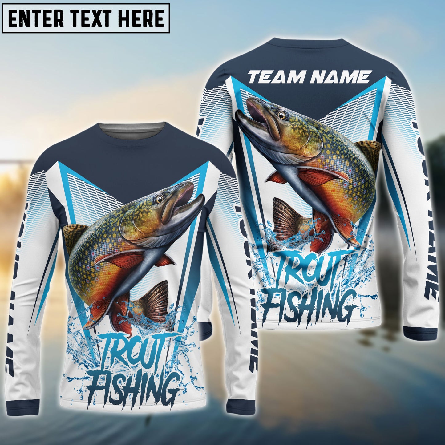 Frenzidea Trout Fishing White Blue Camo Sport Custom Name & Team Name 3D Shirts