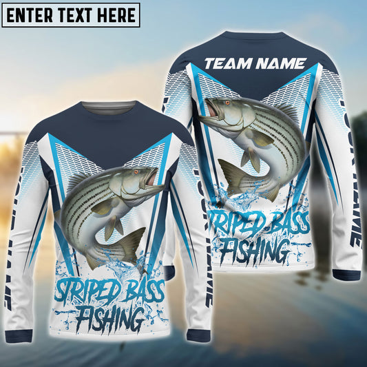 Frenzidea Striped Bass Fishing White Blue Camo Sport Custom Name & Team Name 3D Shirts