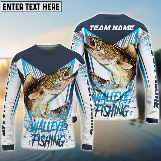 Frenzidea Walleye Fishing White Blue Camo Sport Custom Name & Team Name 3D Shirts