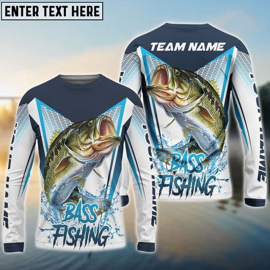 Frenzidea Bass Fishing White Blue Camo Sport Custom Name & Team Name 3D Shirts