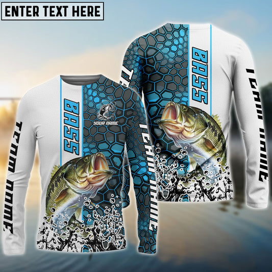 Frenzidea Bass Fishing Blue Fin Bling Camo Sport Custom Name & Team Name 3D Shirts