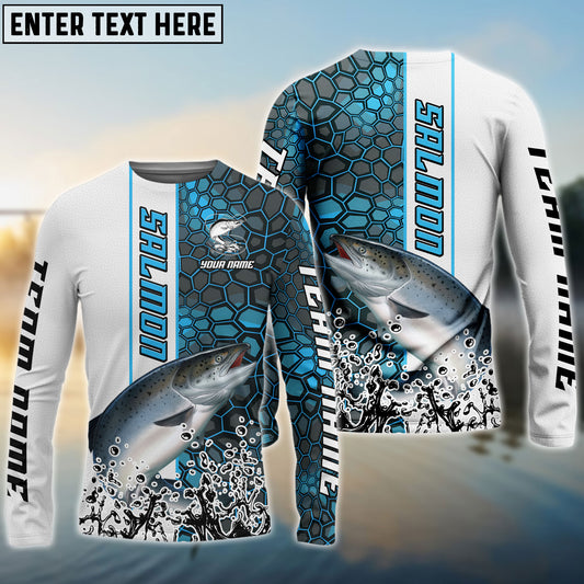 Frenzidea Salmon Fishing Blue Fin Bling Camo Sport Custom Name & Team Name 3D Shirts