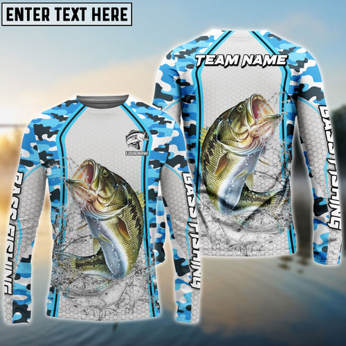 Frenzidea Bass Fishing Light Blue Camo Sport Custom Name & Team Name 3D Shirts