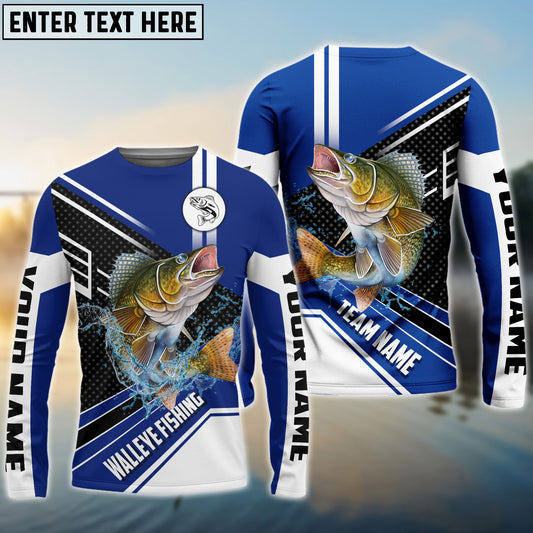 Frenzidea Walleye Fishing Blue White Sport Custom Name & Team Name 3D Shirts