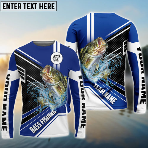 Frenzidea Bass Fishing Blue White Sport Custom Name & Team Name 3D Shirts