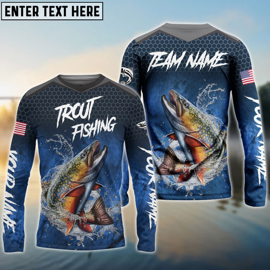 Frenzidea Trout Fishing Dark Blue American Sport Custom Name & Team Name 3D Shirts