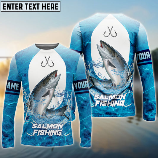 Frenzidea Customize Name Salmon Fishing Blue Wave 3D Shirts