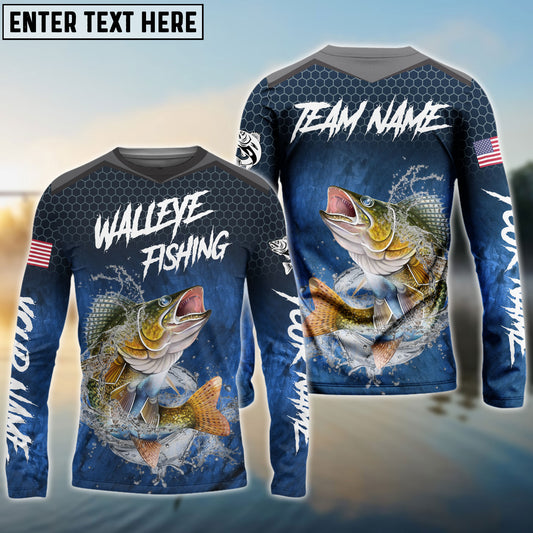 Frenzidea Walleye Fishing Dark Blue American Sport Custom Name & Team Name 3D Shirts