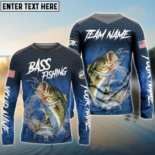 Frenzidea Bass Fishing Dark Blue American Sport Custom Name & Team Name 3D Shirts