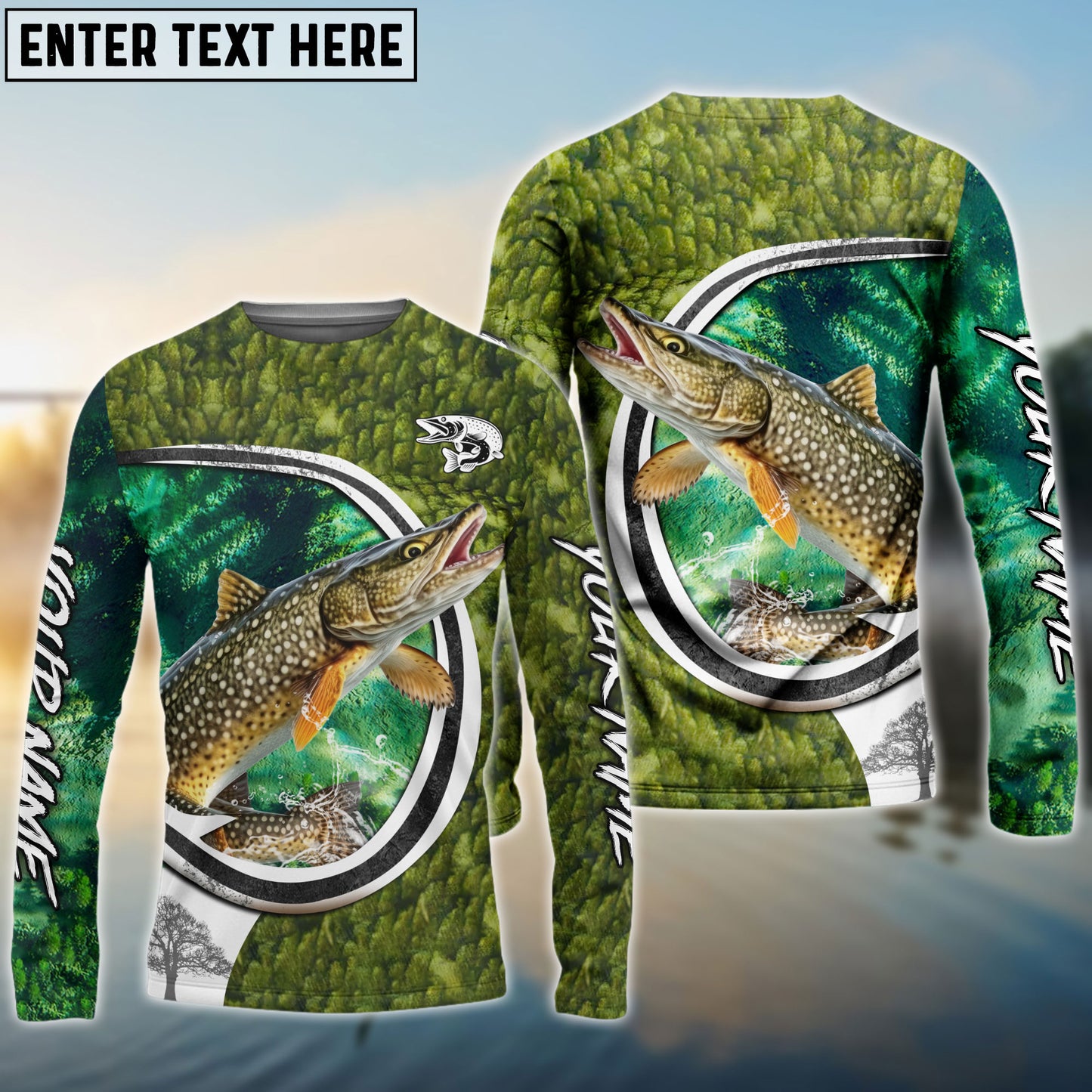 Frenzidea Pike Fishing Hook Green Custom Long Sleeves Fishing Shirt