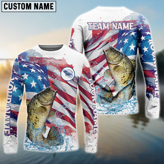 Frenzidea Crappie Fishing Watercolor USA Flag Custom Name & Team Name Shirts