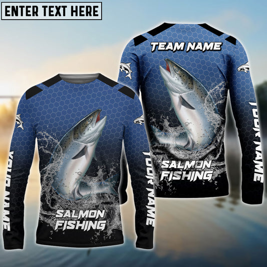 Frenzidea Salmon Fishing Navy Hexagon Sport Custom Name & Team Name 3D Shirts