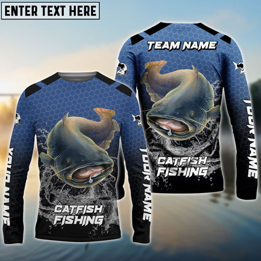 Frenzidea Catfish Fishing Navy Hexagon Sport Custom Name & Team Name 3D Shirts