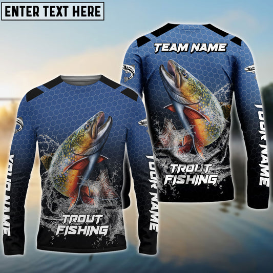 Frenzidea Trout Fishing Navy Hexagon Sport Custom Name & Team Name 3D Shirts