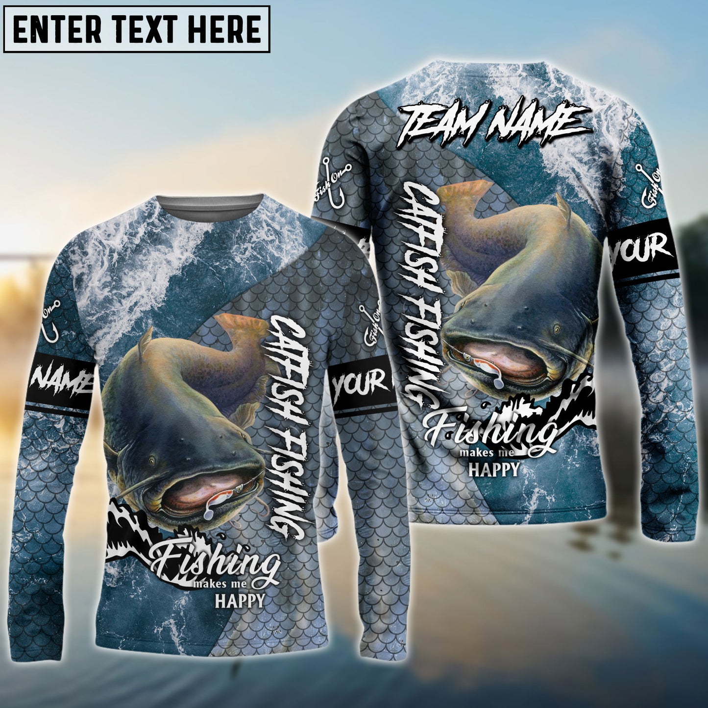 Frenzidea Catfish Fishing Skin Seawave Custom Name & Team Name 3D Shirts