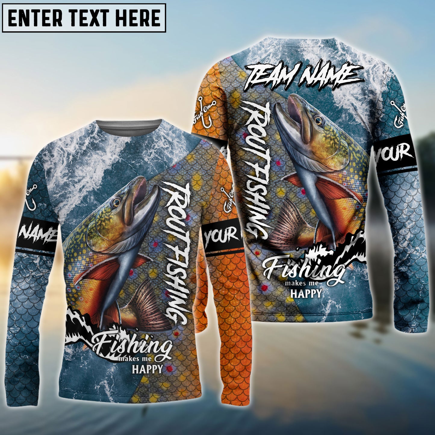 Frenzidea Trout Fishing Skin Seawave Custom Name & Team Name 3D Shirts