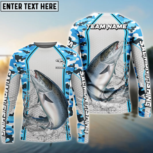 Frenzidea Salmon Fishing Light Blue Camo Sport Custom Name & Team Name 3D Shirts