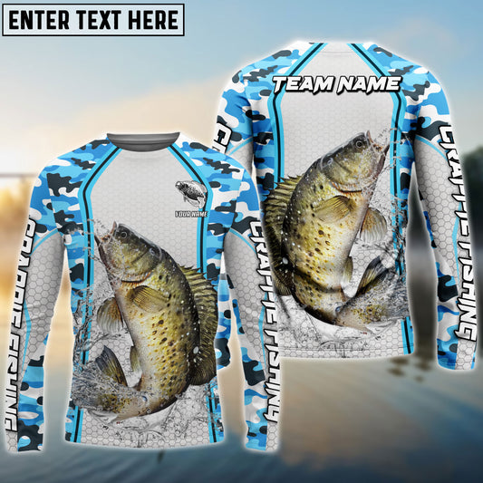 Frenzidea Crappie Fishing Light Blue Camo Sport Custom Name & Team Name 3D Shirts