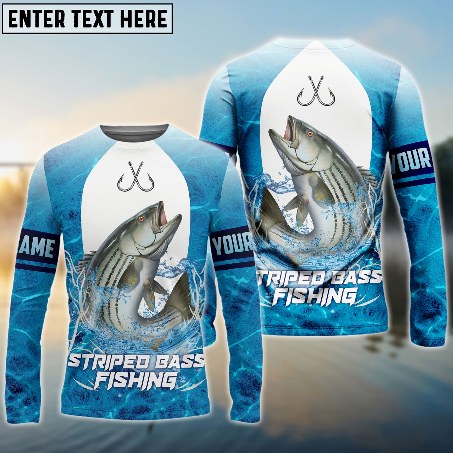 Frenzidea Customize Name Striped Bass Fishing Blue Wave 3D Shirts