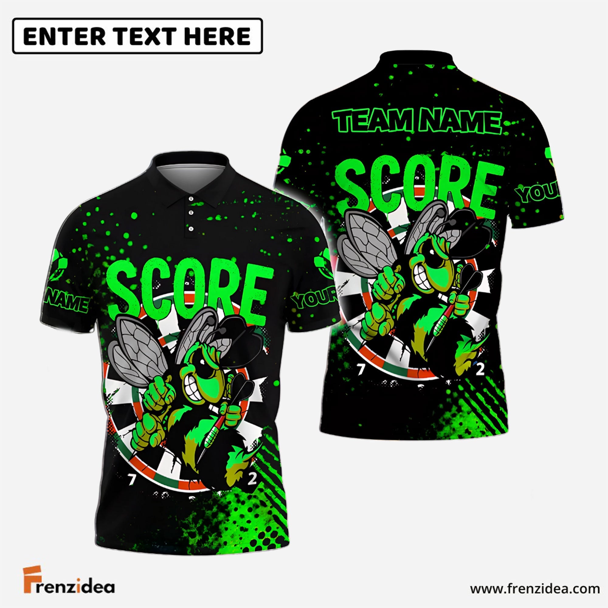 Frenzidea Darts Angry Bee Mascot Design Personalized Name, Team Name Shirt (4 Colors)