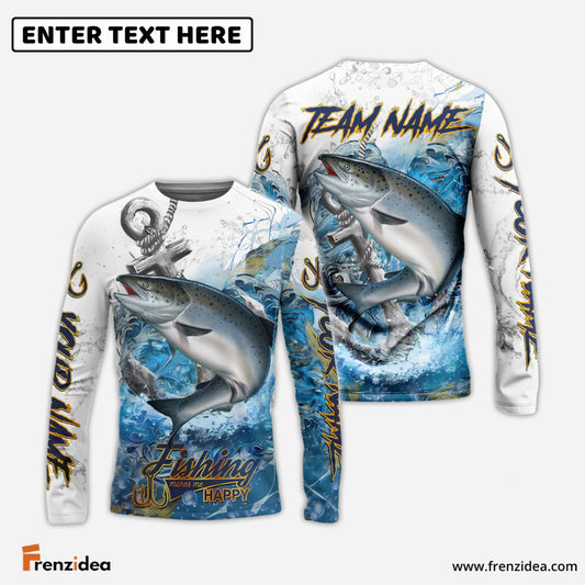 Frenzidea Salmon Fishing Anchor Ocean Splash Design Name & Team Name 3D Shirts
