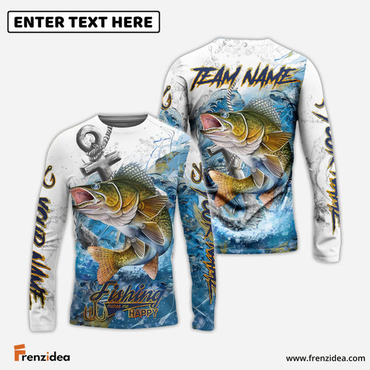 Frenzidea Walleye Fishing Anchor Ocean Splash Design Name & Team Name 3D Shirts